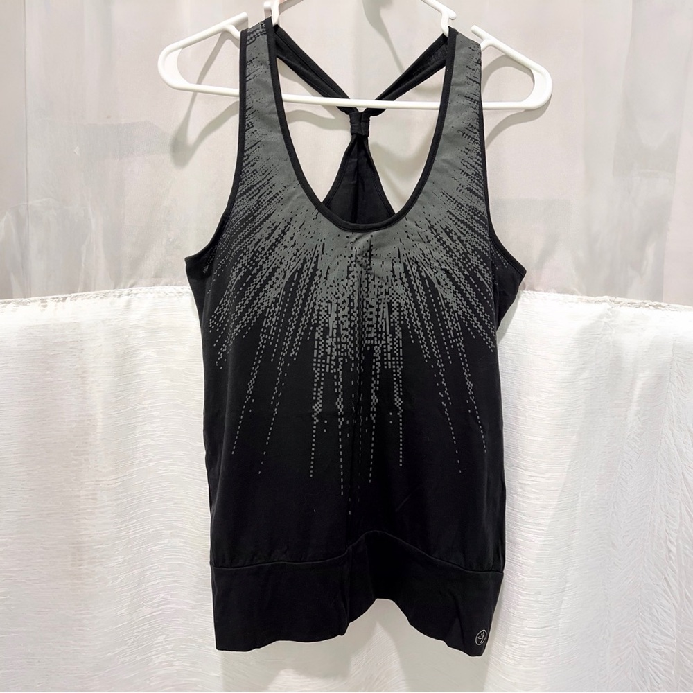 Zumba Wear Top Racerback Size M/L Bubble Tank Black/Gray Sleeveless Gym Workout